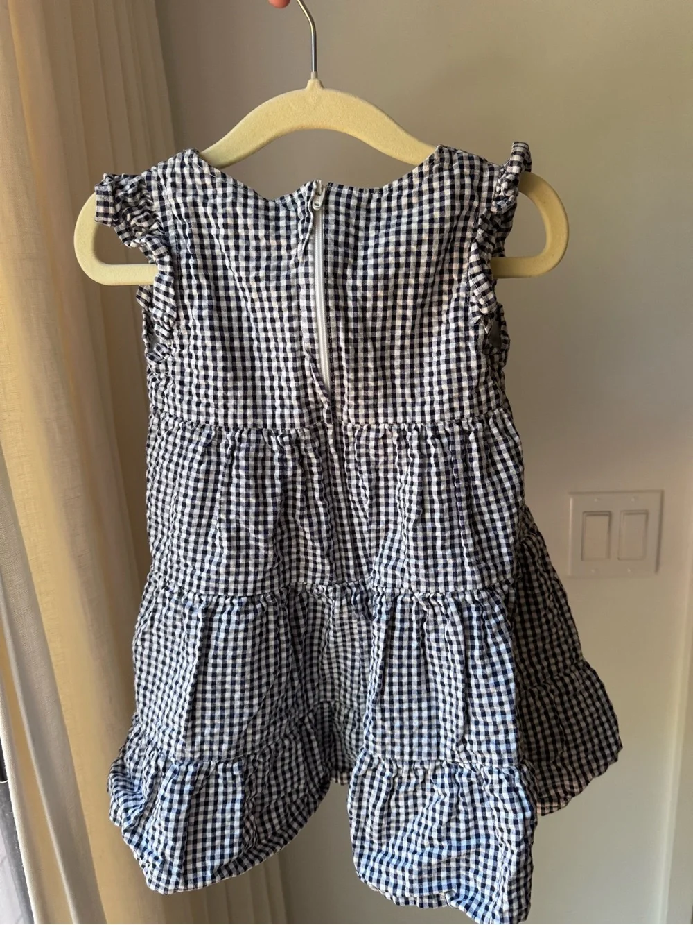 Girls' Navy & White Gingham Tiered Casual Dress